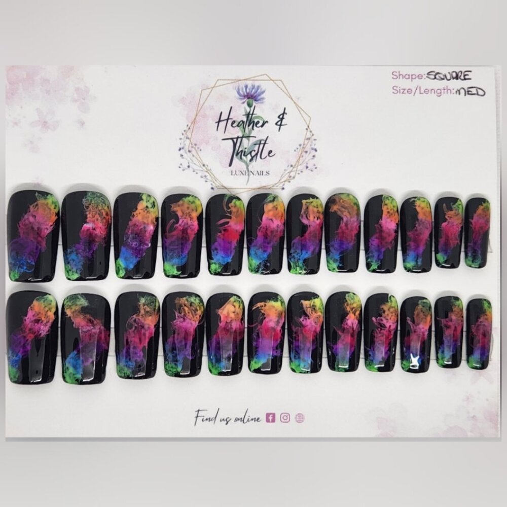 Heather & Thistle Luxe Press-On Nails - Rainbow Smoke - Medium Square